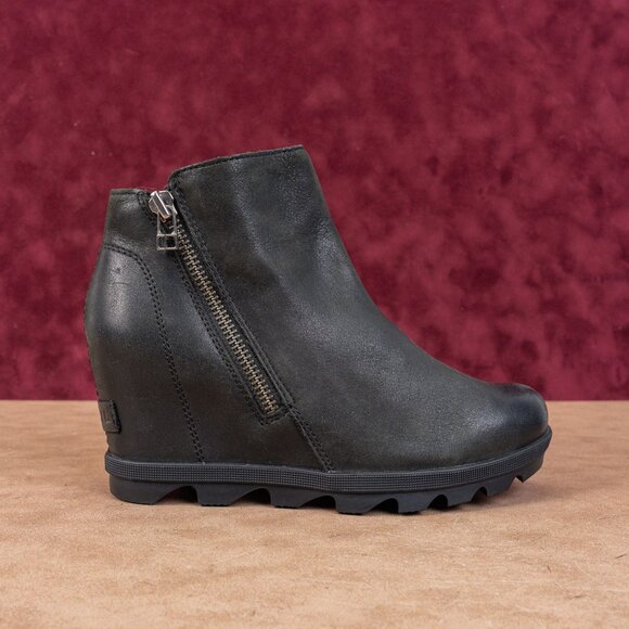 Sorel Wmn Joan Of Artic Wedge III Zip Black Leather Zip Lug Ankle Boots sz 7 - Picture 4 of 8